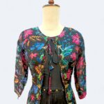 Black Printed Hand Embroided Shrug Dress In Chinon Silk